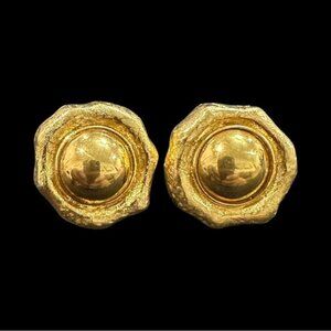 Vintage Gold-Tone Earrings With Textured Design & Bold Circular Domes